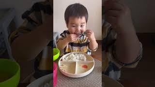 2歳1ヶ月boyのお昼ご飯の様子お皿からどんどんおかずだけが消えていく、、、