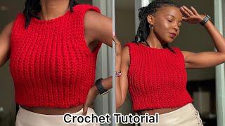 FAST & EASY Ribbed Crochet Top / 1 Row Repeat  #crochettutorial