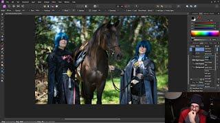 Editing  and cleanup of a cosplay photo with a horse | live stream recording