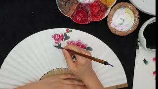 부채에 장미꽃 그리기  Drawing flowers  (설명 포함되어 있어요)