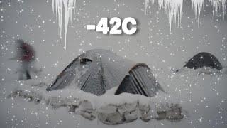 -42C Extreme Cold !  Solo Winter Camping 4 Days | Snowstorms Hot Tent Camping in CRAZY Blizzard