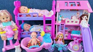 9 Minutes Satisfying with Unboxing Pink Doll House Toys，Cute Baby Bath Playset ASMR | Review Toys