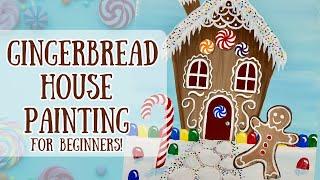 How to Paint a Gingerbread House | Step by Step Beginner Acrylic Painting Tutorial on Canvas