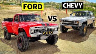 Chevy vs Ford IN THE DIRT! 1980 Blazer Prerunner vs IMMACULATE 1977 Small Block Dentside F-100