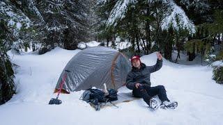 Solo Overnight in a Snowy Forest [Winter Tent Camping in Deep Snow]