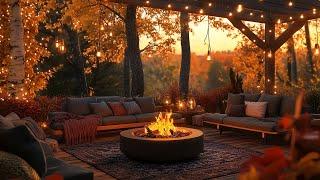 Autumn Porch Ambience with Warm Jazz Music Smooth Jazz & Crackling Fireplace Sounds to Relax, Study