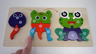 Teach Toddlers Numbers with Cute Animal Puzzle.  Practice Numbers!