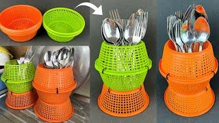 DIY Used Basket . ที่ใส่ช้อนซ่อมจากตะกร้าขนมจีน. DIY ตะกร้าขนมจีน.