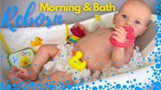 Beautiful Reborn Baby Skya Is Feeling Better! Morning Routine, Bath & A Walk Outside.