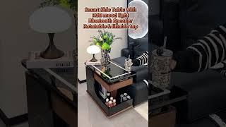 Newest design smart side table with wireless charging,RGB light ,Bluetooth speaker & swivel lift top