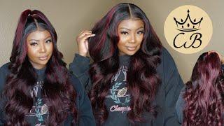 WOW!!! CHERRY RED HIGHLIGHT WIG INSTALL + STYLE | FT. CHEETAH BEAUTY HAIR