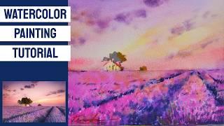 WATERCOLOR Painting Tutorial - How to Paint a LAVENDER FIELD #artdemo #PaulRubens #lavender #sketch