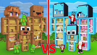 JJ's Family RICH Statues vs Mikey's Family POOR Statues Survive Battle in Minecraft - Maizen