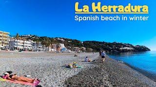 Beautiful beach La Herradura, Spain. 4K Walk tour. Costa del Sol