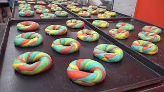 Making Colorful Rainbow Bagels, Cream Cheese - Korean street food