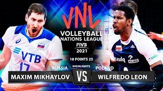 Russia vs Poland | VNL 2021 | Highlights | Maxim Mikhaylov vs Wilfredo Leon