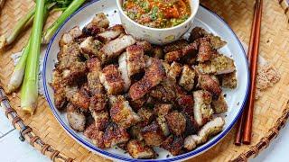 LEMONGRASS PORK BELLY w/ ROASTED TOMATO PEPPER DIP