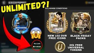 UNLIMITED MASCHERANO TRICK?! HOW TO CLAIM NEW 102 OVR ICONS, BLACK FRIDAY PACKS AND MORE! FC MOBILE