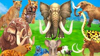 Zombie Tiger Lion vs 2 Giant Elephant Cow Buffalo vs Giant Snake Attack Baby Cow Saved By Mammoth