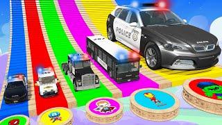 Big & Small Police Cars with Slide Color and Portal Trap - Police Bus Rescue Cars - BeamNG.Drive #2