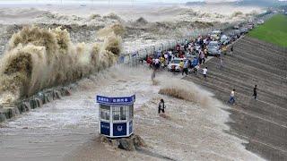 Tragedy in China! Qiantang River rages, fierce waves sweep away people and cars