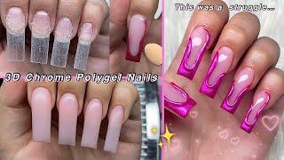 3D CHROME POLYGEL NAILS 3D CHROME NAIL ART & ABSTRACT NAIL DESIGN | Nail Tutorial