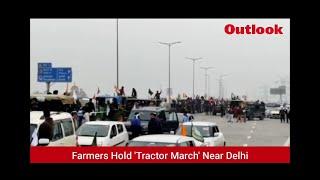 Farmers Hold 'Tractor March' Near Delhi