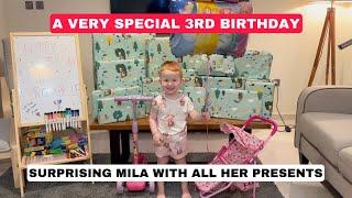 A VERY SPECIAL 3rd BIRTHDAY MORNING  SURPRISING MILA WITH ALL HER PRESENTS!