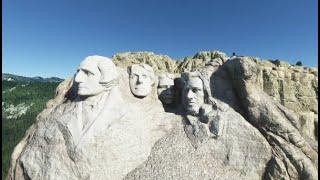 Close up drone footage of Mount Rushmore MSFS2020