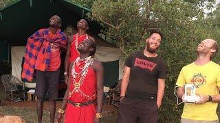 Maasai people seeing Drone for the first time