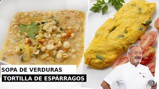 Sopa de verduras con pasta - Tortilla de espárragos y gambas // Karlos Arguiñano