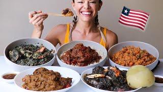 Liberian Food MUKBANG | Jollof, Fufu, Palava, Palm Butter, Potato Greens and Chicken Gravy!