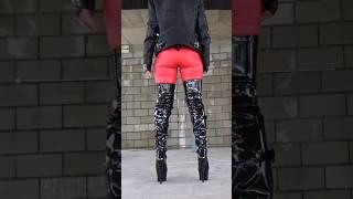 Victoria Devil. Leather red leggins and high boots. #leather #red #leggings #boots  #shortsyoutube