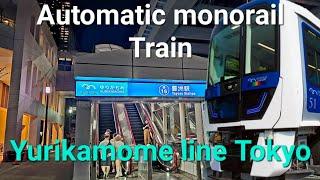 Fully automatic monorail Train.Yurikamome line.Night Drive From Shimbashi to ToyosuTokyo 4K UHD