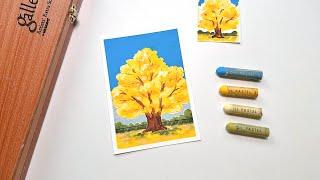 오일파스텔 초보, 가을 은행나무 풍경 그리기 | Oil pastel drawing for Beginner