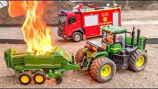 MEGA TRACTORS AND RC TRUCKS, JOHN DEERE HAY BALER ON FIRE!