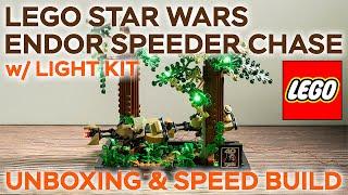 LEGO Endor Speeder Chase w/ LIGHT KIT Unboxing & ASMR Speed Build | LEGO 75353 w/ Lelightgo LED Kit