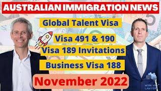 Australian Immigration news November 2022 -Global Talent Visa, Skilled Visa 189/491, Business 188