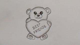 Best Friend drawing easy| Teddy bear Best Friend drawing| Pencil drawing| Friendship day Bff drawing