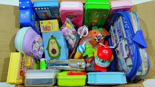 Unboxing the stationery items, collection of pencil box, eraser, doms stationery kit, sharpener, toy