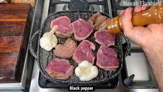 استیک - طرز تهیه استیک با سیر و رزماری- فیله گوساله - how to make steak with garlic and rosemary