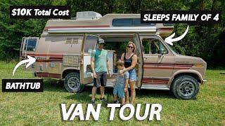 VAN TOUR | 80's Retro Camper VAN Tour with Bathroom that sleeps family of 4 and has a BATHTUB!