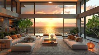 Sunset Serenity   Relaxing Ocean Waves from a Cozy Beach House & Crackling Fire | Beach Ambience