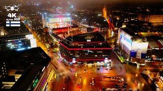 4K UHD Drone View of Helsinki City Center at Night | Finland 