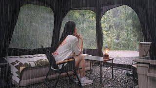 SOLO Camping in the heavy rain With Transparent Ceiling / Rain Sound / Relaxing