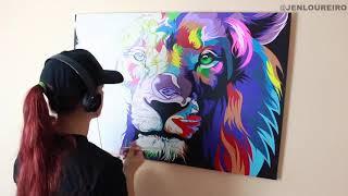 Painting Bob Weer's Lion On Canvas (Artist @JenLoureiro)