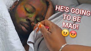 DOING MY **FUSSIN**HUSBAND MAKEUP TO MAKE HIM PRETTY **HE GOT MAD