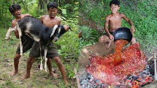 Primitive Technology - Meet The Goat And Cooking & Eating delicious