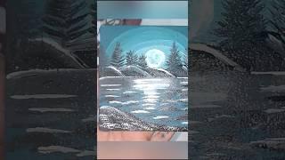 Painting snow night on  mini canvas #diy#art #shorts