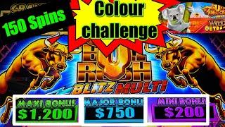 Bull rush Wild outback colour challenge/mission. $2 for 150 Spins to get colour coin. Failed but win